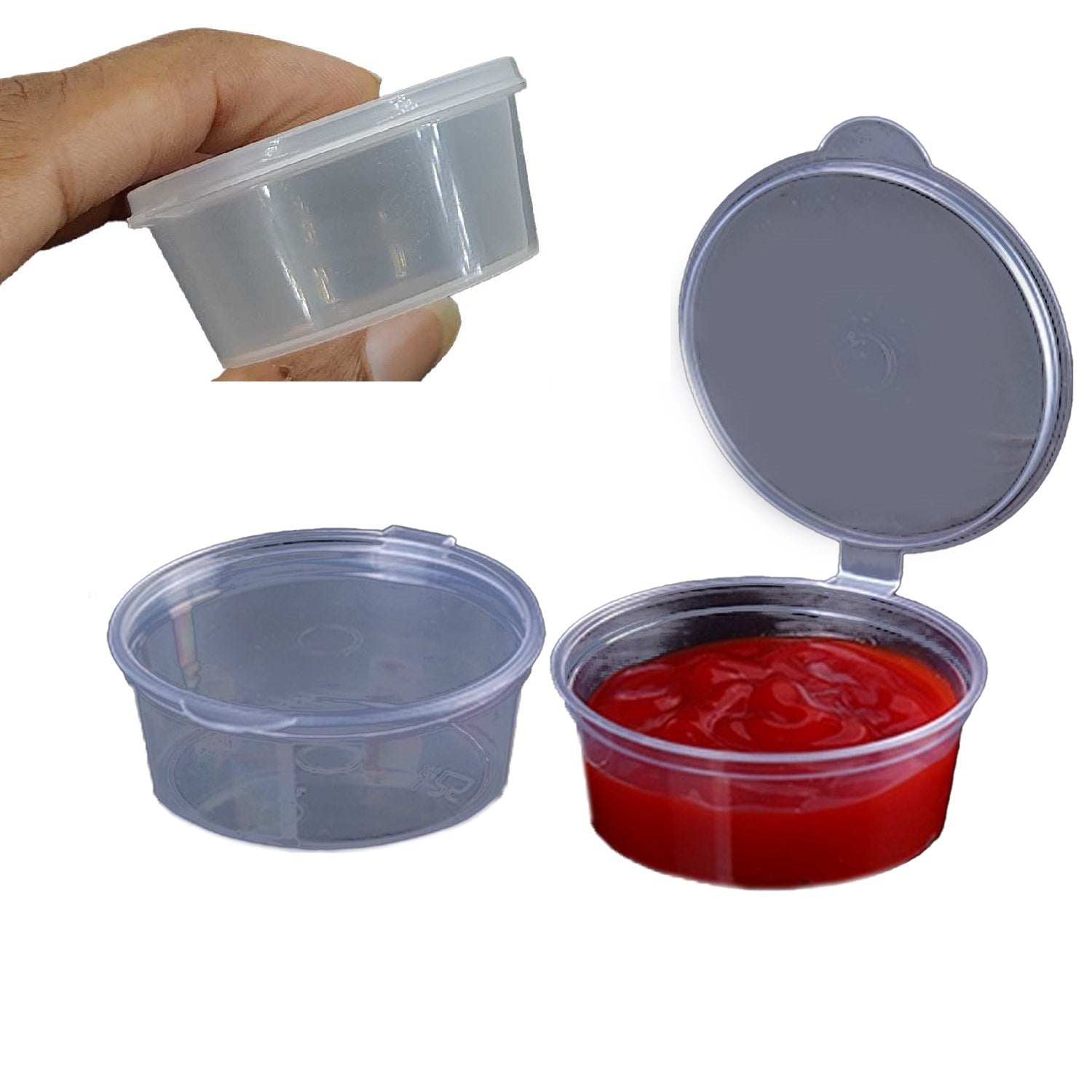 Small Polypropylene Plastic Containers (Pack of 10, Capacity 50 ML) 6x4.5x3 CM (2.25x1.75x1.2 Inch) Leak Proof With Lid For Ketchup Sauce Jam Cream [jefs-pack-boxnsupp-00153-m2]