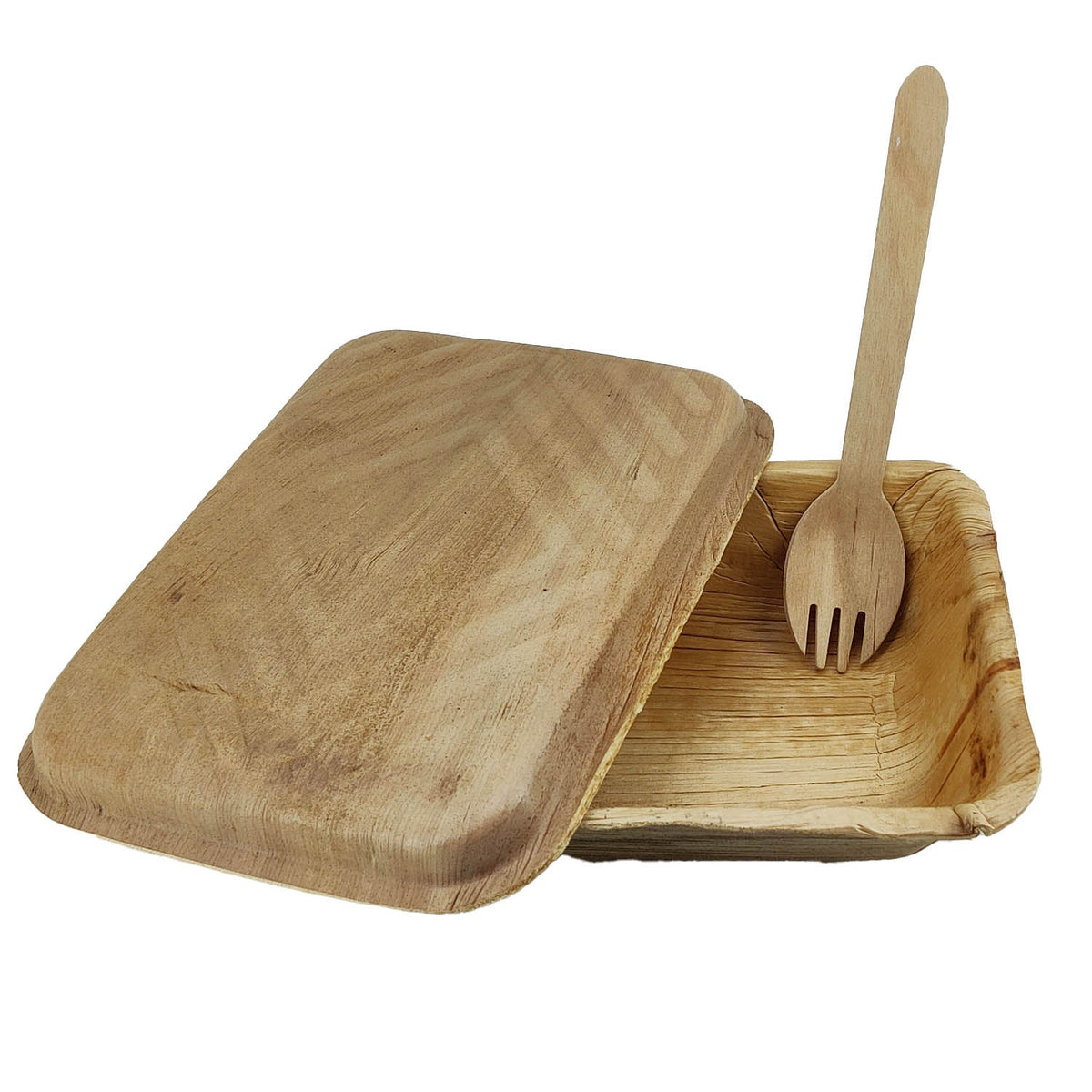 Areca Leaf Boxes With Lid & Wooden Spork Disposable Eco Friendly Paakku Mattai Container For Food Packing [jefs-pack-boxnsupp-00170]