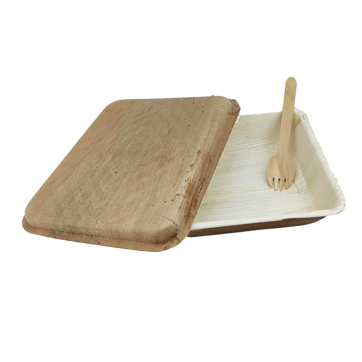 Areca Leaf Boxes With Lid & Wooden Spork Disposable Eco Friendly Paakku Mattai Container For Food Packing [jefs-pack-boxnsupp-00170]
