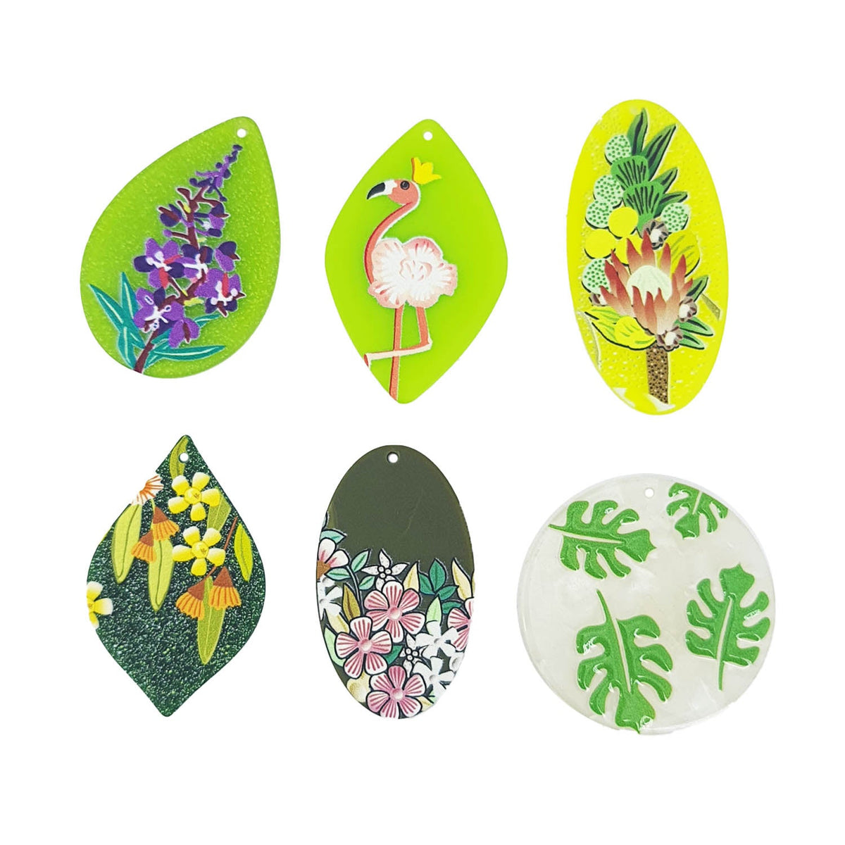 3D Printed Acrylic Pendant With Resin (1 Set Of 6 Shapes) Mixed Shapes Size 35 to 45 MM Range Multicolor For Jewellery Making Crafts [jefs-pndt-gnrl-00001-combo7]