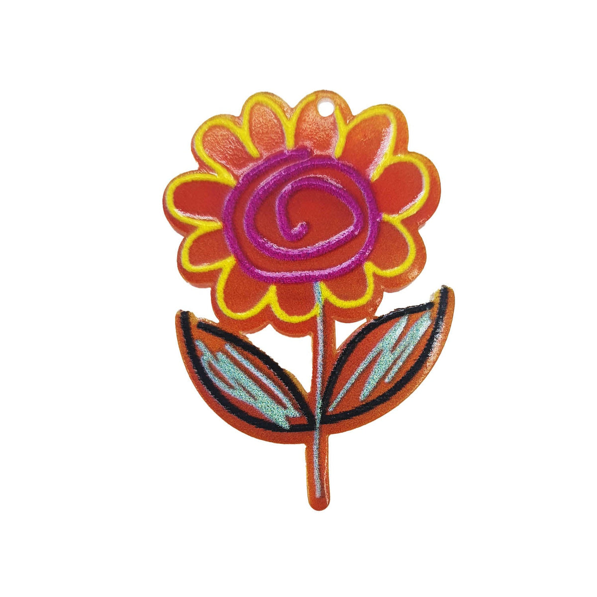 3D Printed Acrylic Pendant (2 Pieces) 40x25x3 MM Flower Multicolor Orange For Jewellery Making Crafts Decoration [jefs-pndt-gnrl-00001-m12]