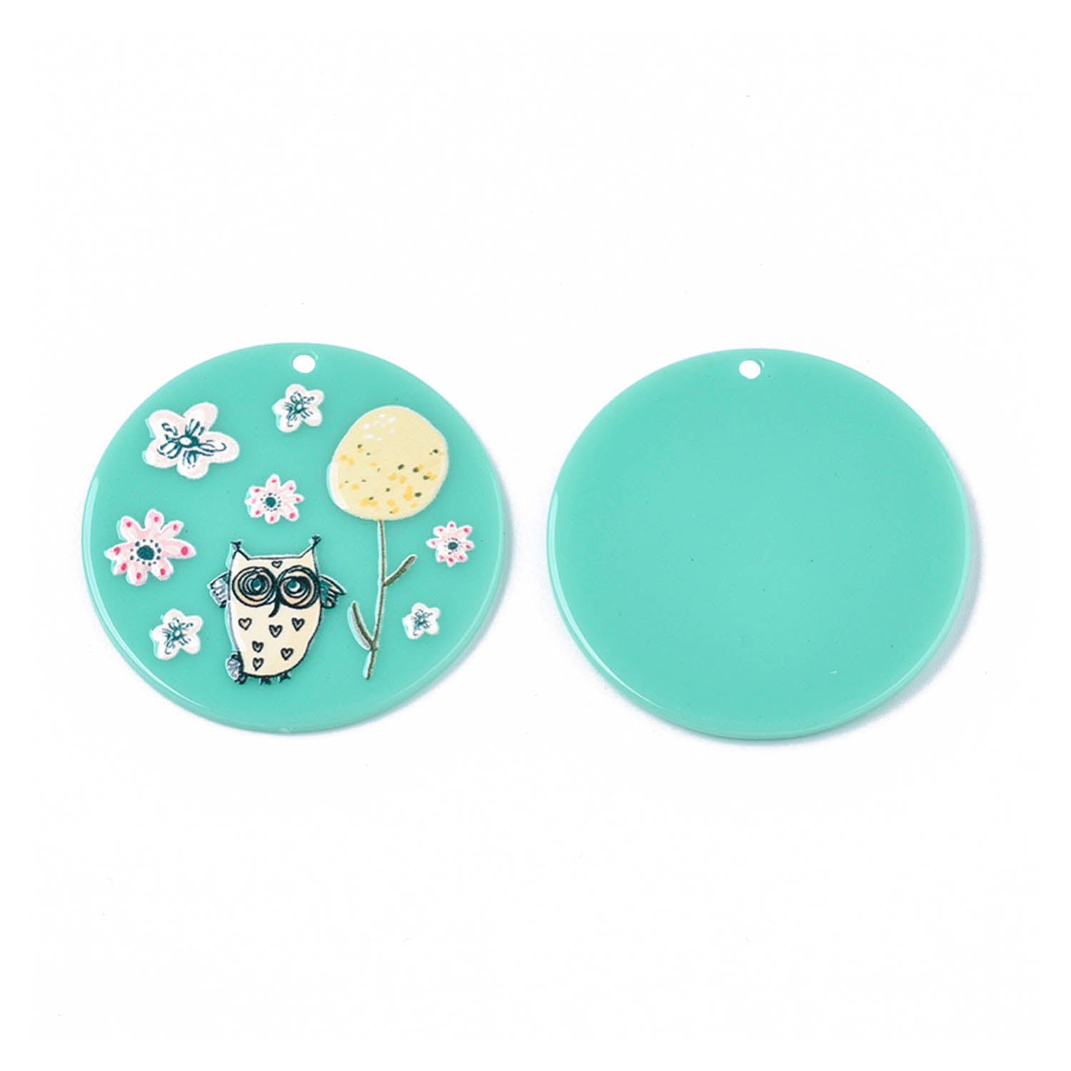 3D Printed Acrylic Pendant (2 Pieces) 40x2 MM Round Multicolor Turquoise Green For Jewellery Making Crafts Decoration [jefs-pndt-gnrl-00001-m21]