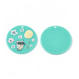3D Printed Acrylic Pendant (2 Pieces) 40x2 MM Round Multicolor Turquoise Green For Jewellery Making Crafts Decoration [jefs-pndt-gnrl-00001-m21]