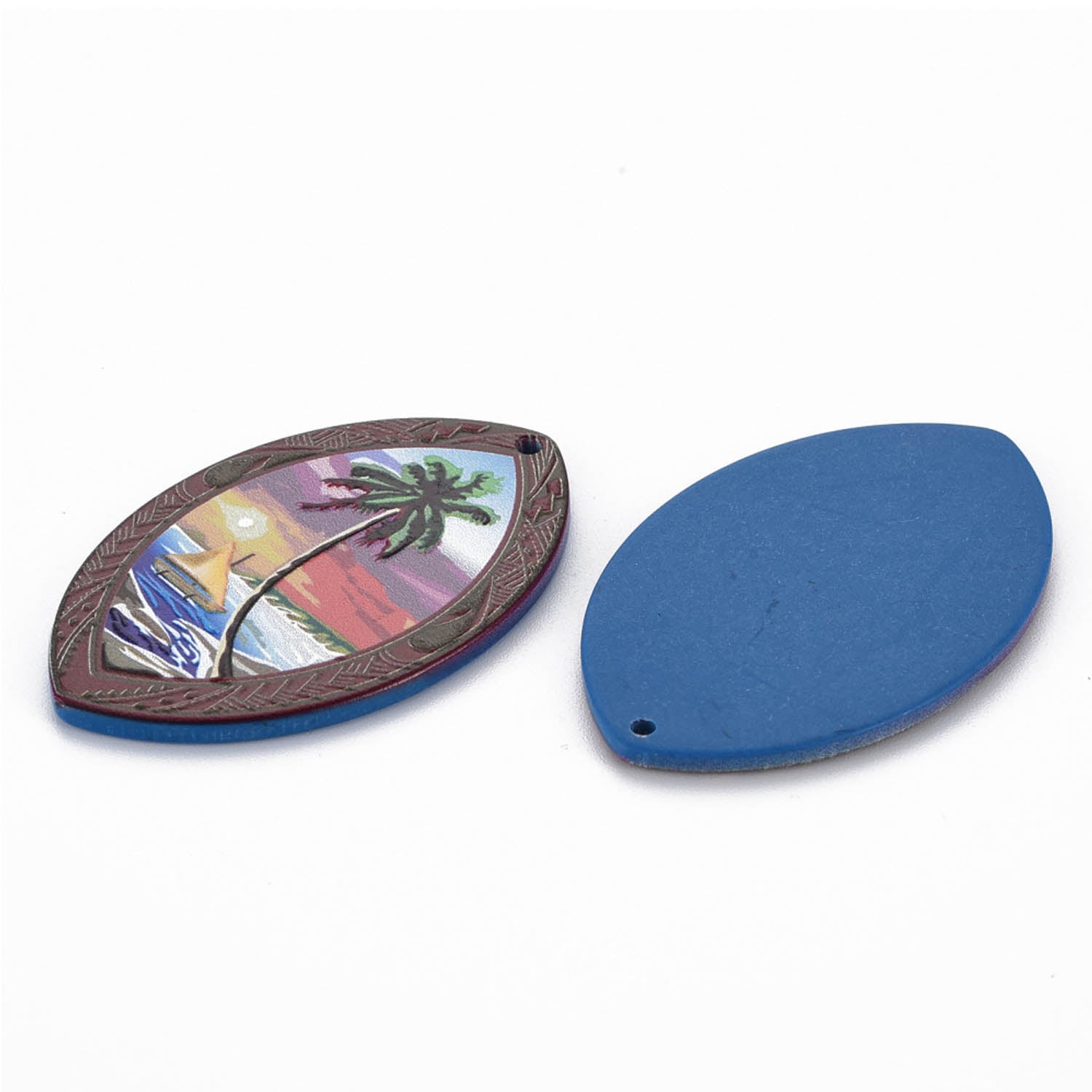 3D Printed Acrylic Pendant (2 Pieces) 50x30x2 MM Oval Multicolor Blue For Jewellery Making Crafts Decoration [jefs-pndt-gnrl-00001-m2]