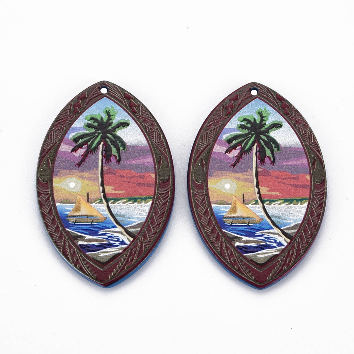 3D Printed Acrylic Pendant (2 Pieces) 50x30x2 MM Oval Multicolor Blue For Jewellery Making Crafts Decoration [jefs-pndt-gnrl-00001-m2]