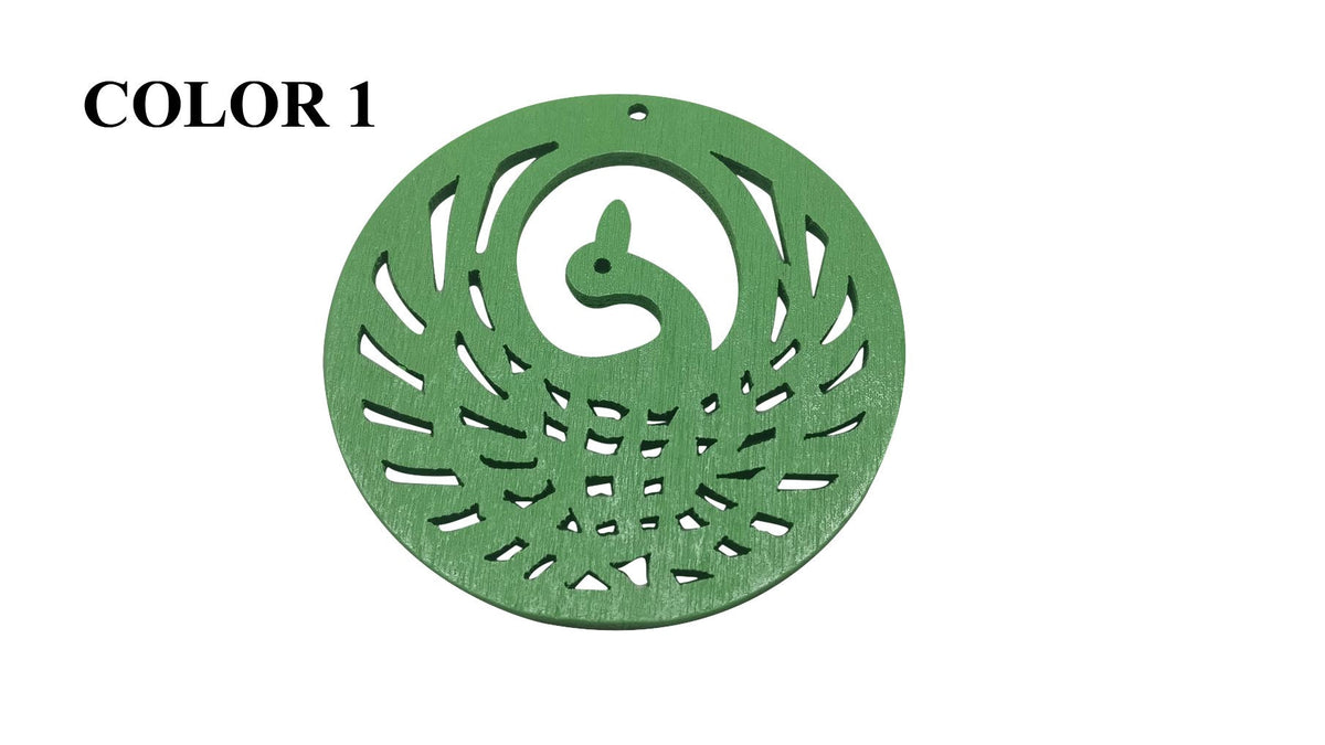 Wooden Jewellery Making Pendants 50mm Peacock [Color 1 - Green] (Pack Of 4 Pieces) (#Ot109)