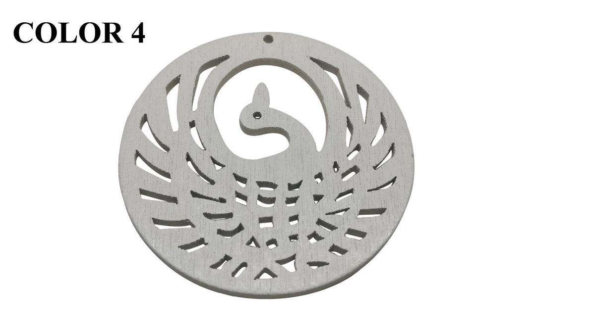 Wooden Jewellery Making Pendants 50mm Peacock [Color 4 - White] (Pack Of 4 Pieces) (#Ot112)