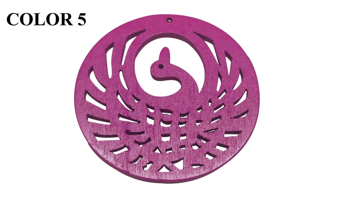 Wooden Jewellery Making Pendants 50mm Peacock [Color 5 - Dark Pink] (Pack Of 4 Pieces) (#Ot113)