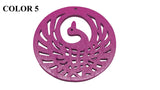 Wooden Jewellery Making Pendants 50mm Peacock [Color 5 - Dark Pink] (Pack Of 4 Pieces) (#Ot113)