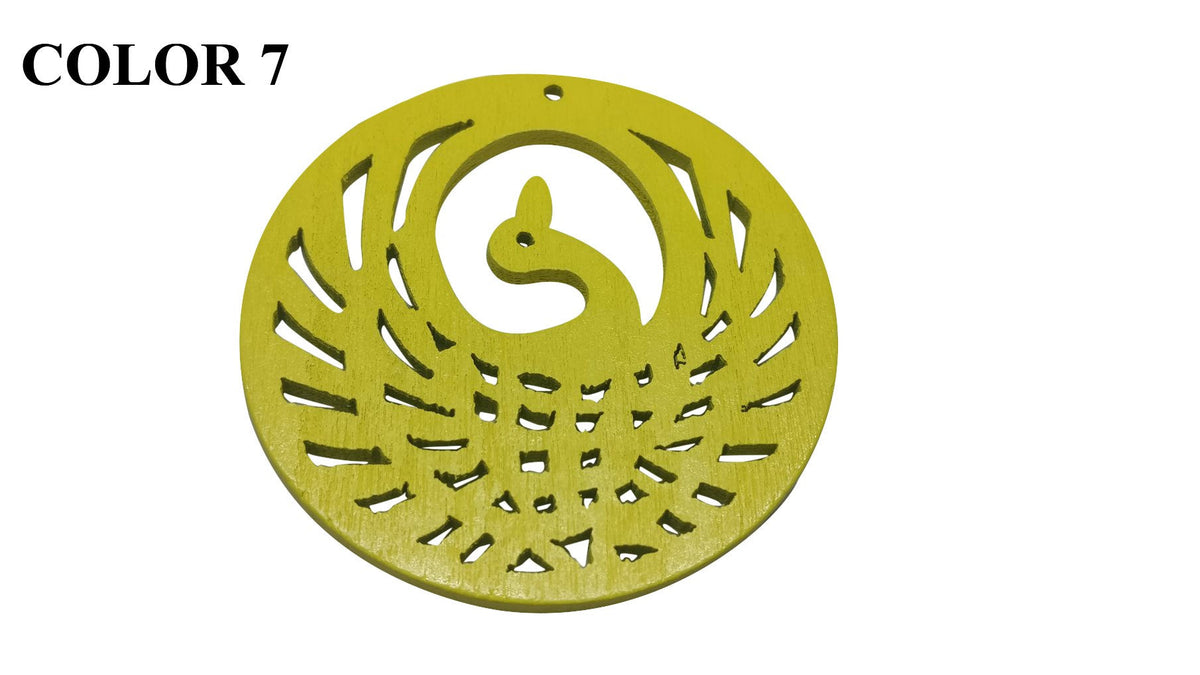 Wooden Jewellery Making Pendants 50mm Peacock [Color 7 - Yellow] (Pack Of 4 Pieces) (#Ot115)