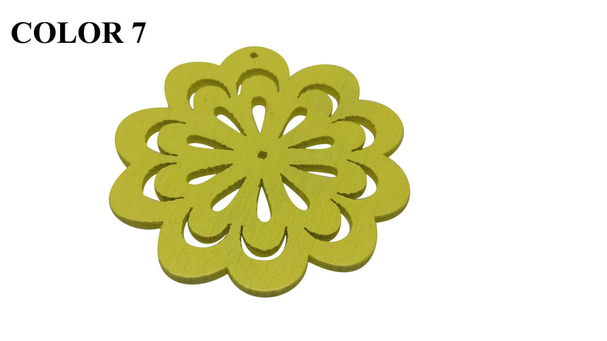 Wooden Jewellery Making Pendants 46mm Flower [Color 7 - Yellow] (Pack Of 4 Pieces) (#Ot123)