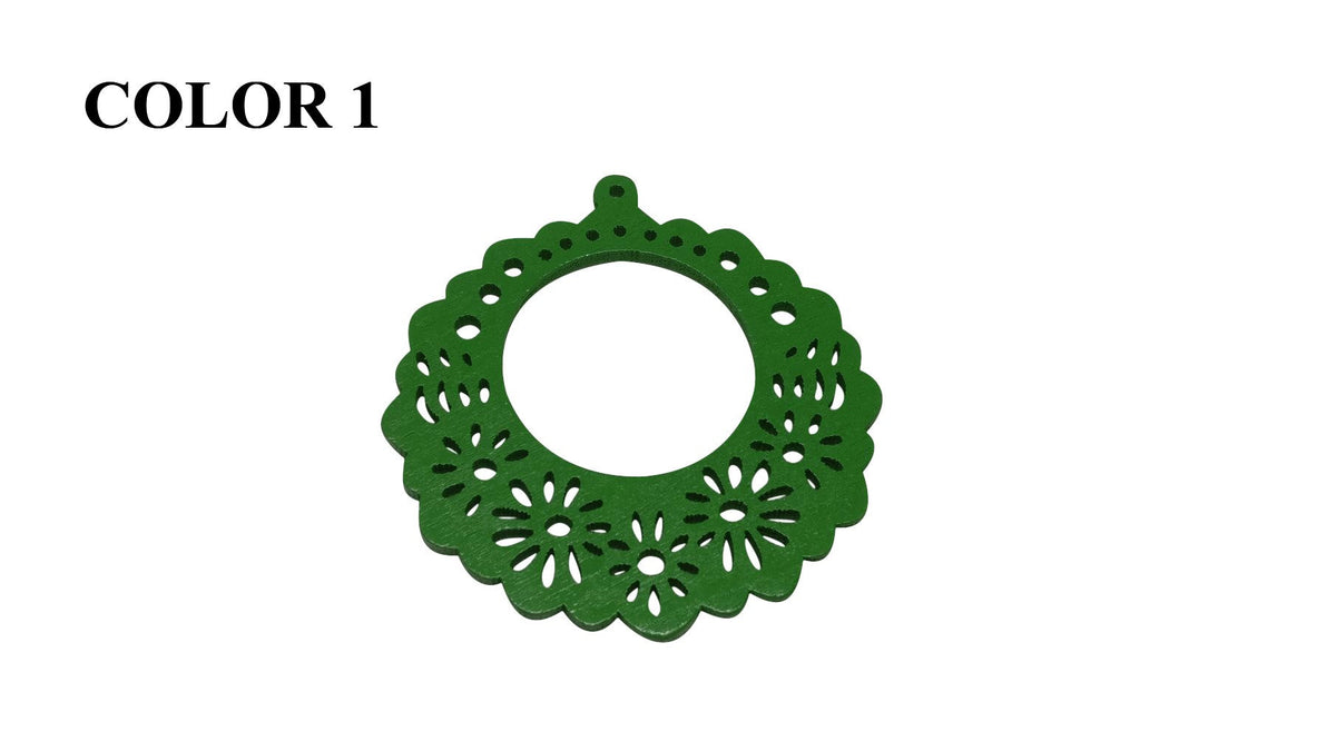 Wooden Jewellery Making Pendants 50mm Round Flower [Color 1 - Green] (Pack Of 4 Pieces) (#Ot125)
