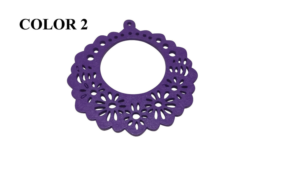 Wooden Jewellery Making Pendants 50mm Round Flower [Color 2 - Purple] (Pack Of 4 Pieces) (#Ot126)
