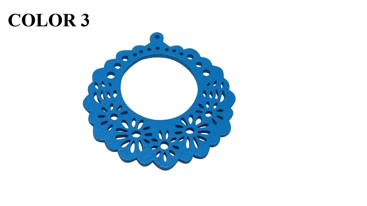 Wooden Jewellery Making Pendants 50mm Round Flower [Color 3 - Blue] (Pack Of 4 Pieces) (#Ot127)
