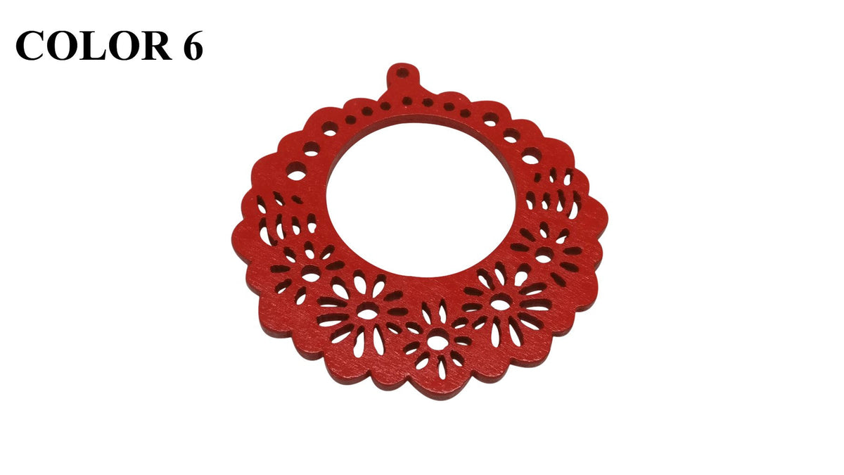 Wooden Jewellery Making Pendants 50mm Round Flower [Color 6 - Red] (Pack Of 4 Pieces) (#Ot130)