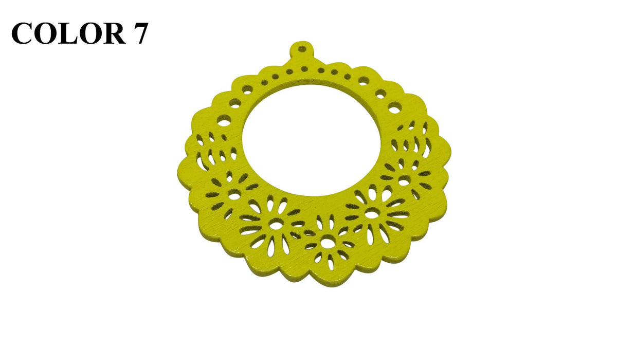 Wooden Jewellery Making Pendants 50mm Round Flower [Color 7 - Yellow] (Pack Of 4 Pieces) (#Ot131)