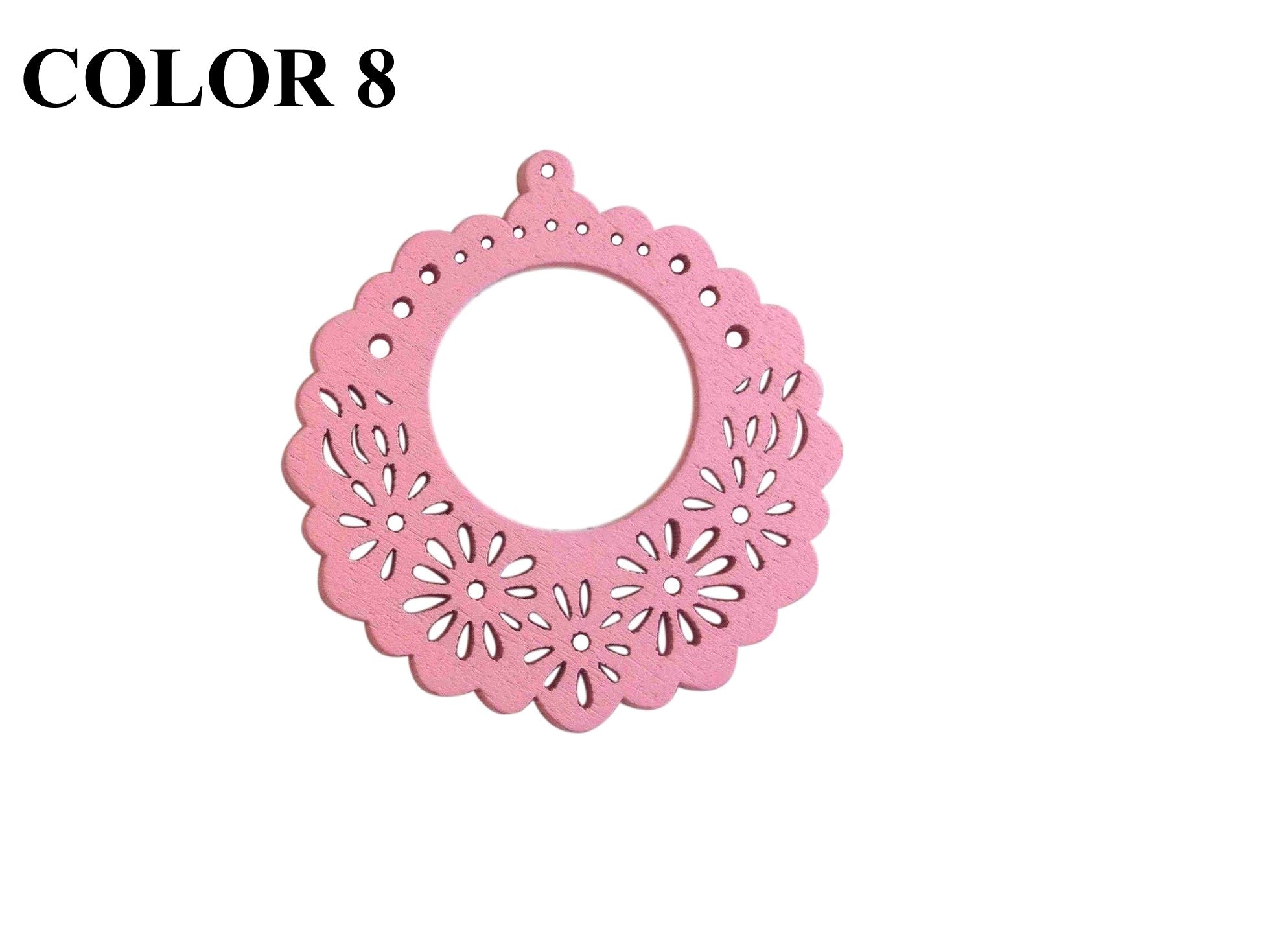 Wooden Jewellery Making Pendants 50mm Round Flower [Color 8 - Light Pink] (Pack Of 4 Pieces) (#Ot132)