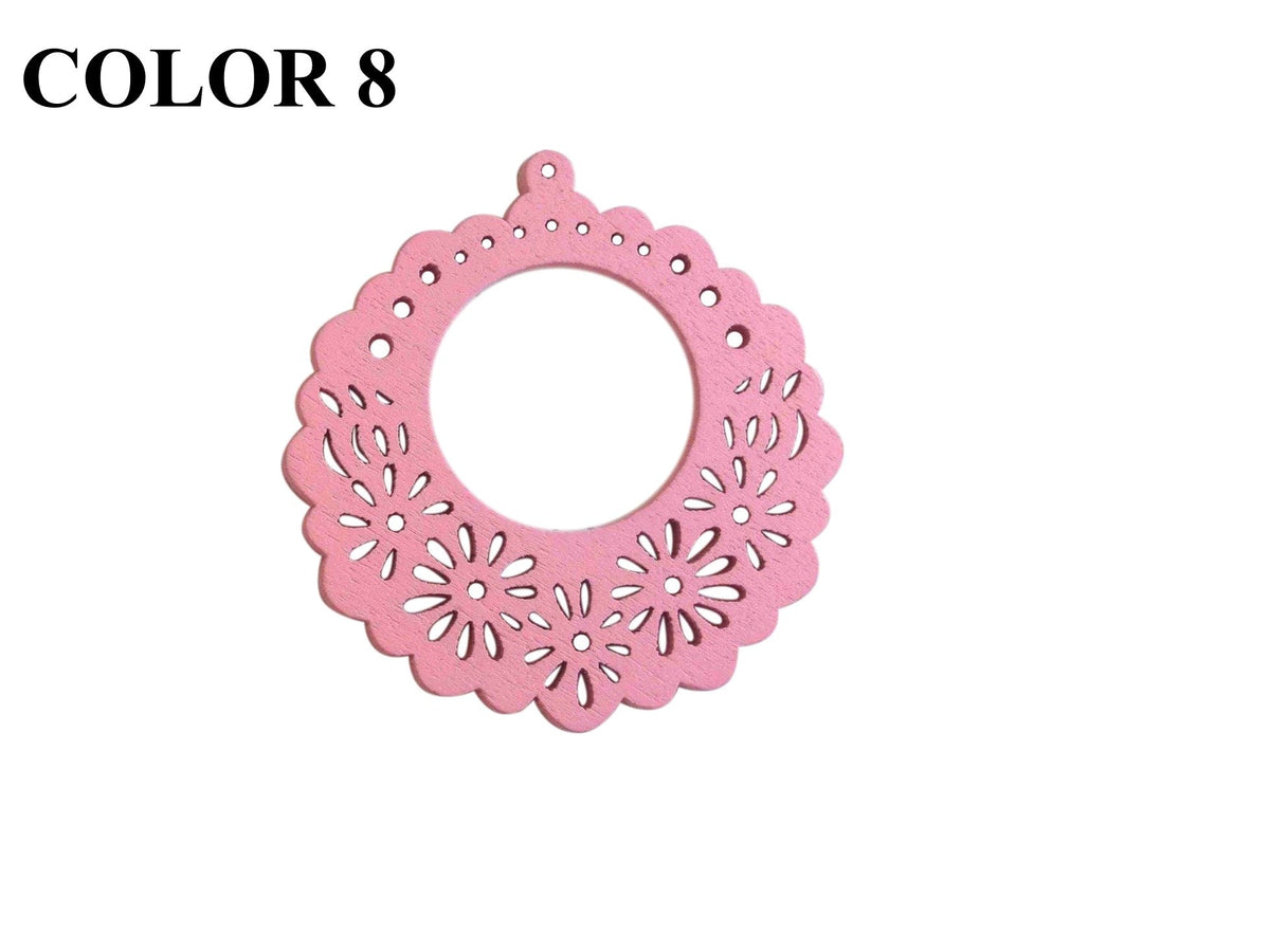 Wooden Jewellery Making Pendants 50mm Round Flower [Color 8 - Light Pink] (Pack Of 4 Pieces) (#Ot132)