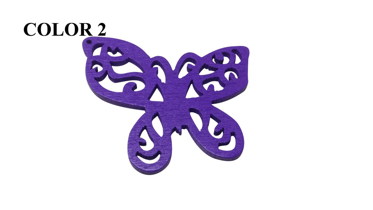 Wooden Jewellery Making Pendants 49x41mm Butterfly [Color 2 - Purple] (Pack Of 4 Pieces) (#Ot134)