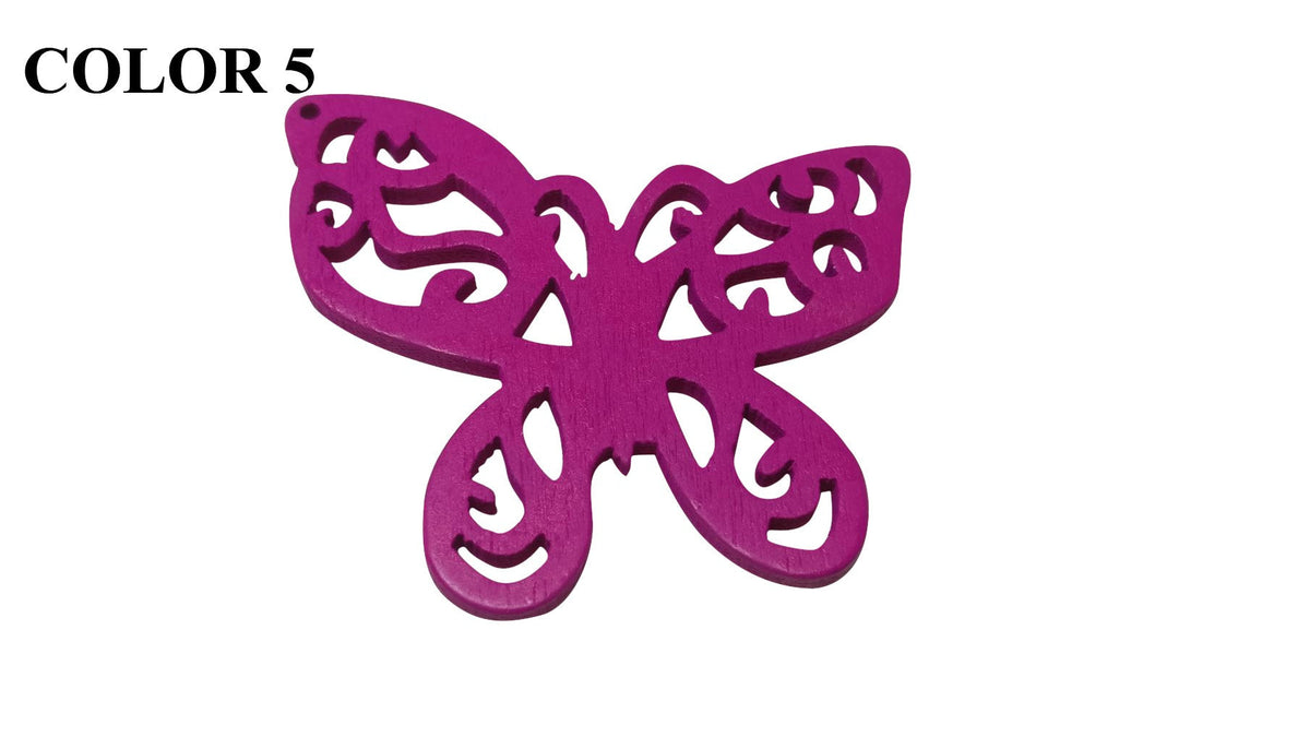 Wooden Jewellery Making Pendants 49x41mm Butterfly [Color 5 - Dark Pink] (Pack Of 4 Pieces) (#Ot137)