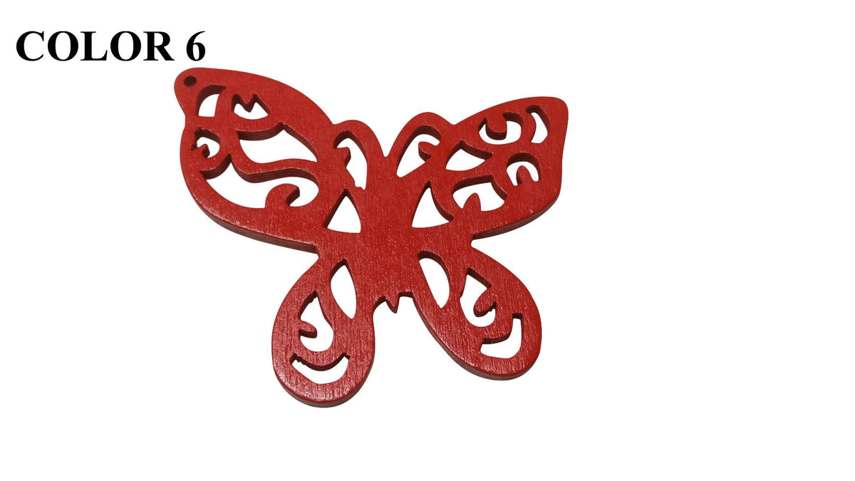 Wooden Jewellery Making Pendants 49x41mm Butterfly [Color 6 - Red] (Pack Of 4 Pieces) (#Ot138)