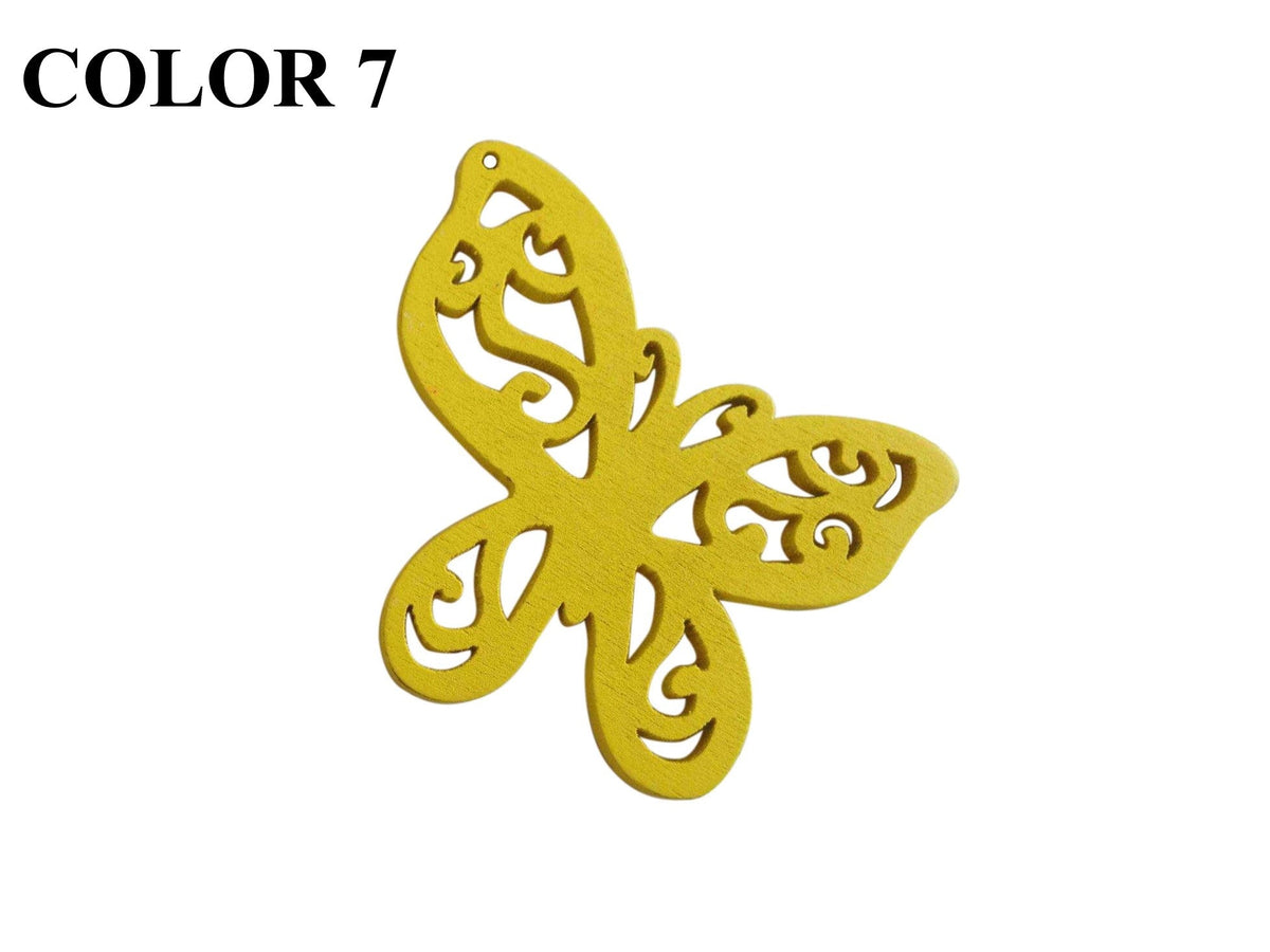 Wooden Jewellery Making Pendants 49x41mm Butterfly [Color 7 - Yellow] (Pack Of 4 Pieces) (#Ot139)
