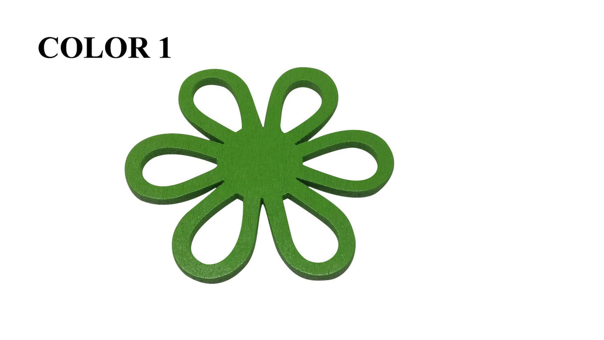 Wooden Jewellery Making Pendants 43mm Flower [Color 1 - Green] (Pack Of 4 Pieces) (#Ot141)
