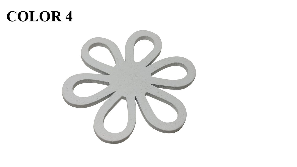 Wooden Jewellery Making Pendants 43mm Flower [Color 4 - White] (Pack Of 4 Pieces) (#Ot144)