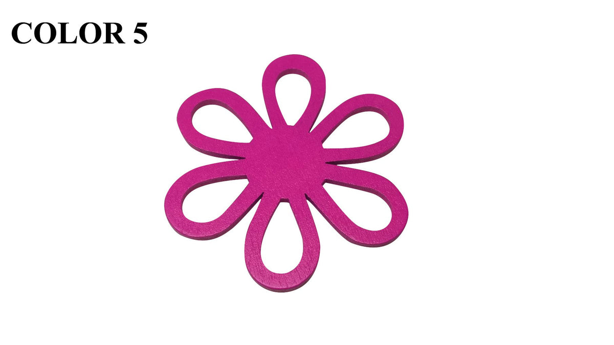 Wooden Jewellery Making Pendants 43mm Flower [Color 5 - Dark Pink] (Pack Of 4 Pieces) (#Ot145)