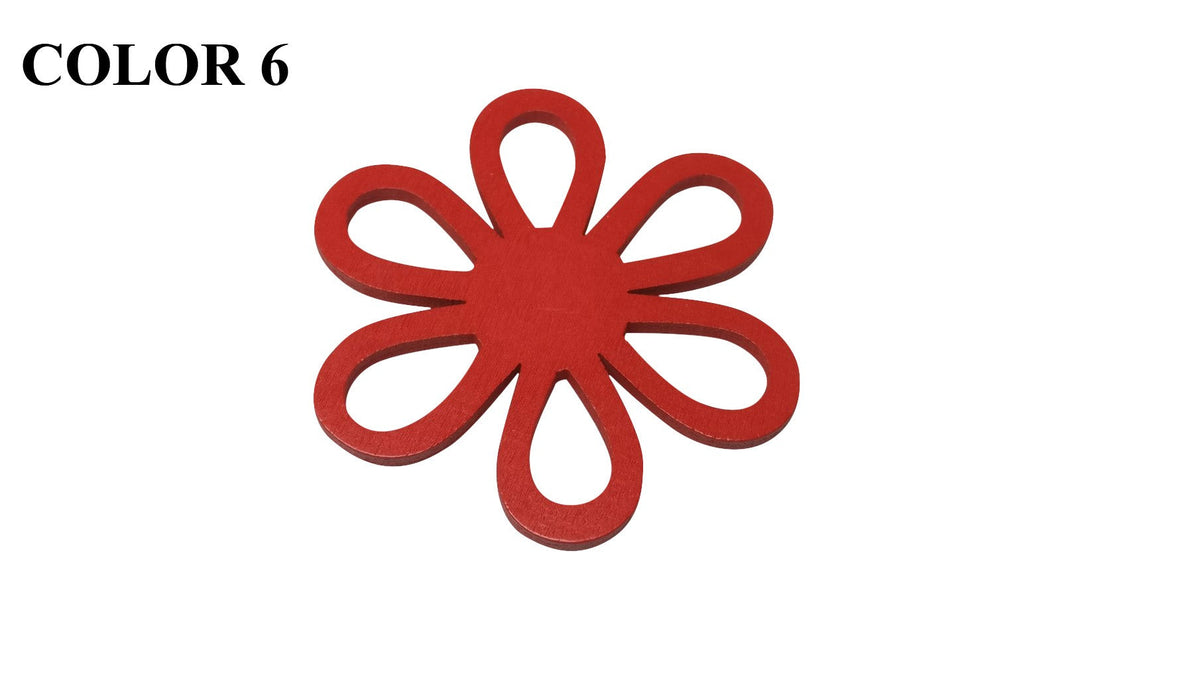 Wooden Jewellery Making Pendants 43mm Flower [Color 6 - Red] (Pack Of 4 Pieces) (#Ot146)