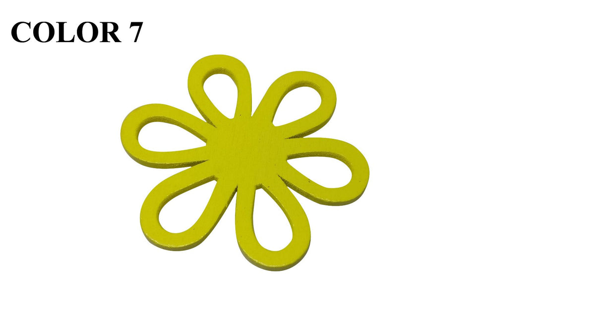 Wooden Jewellery Making Pendants 43mm Flower [Color 7 - Yellow] (Pack Of 4 Pieces) (#Ot147)