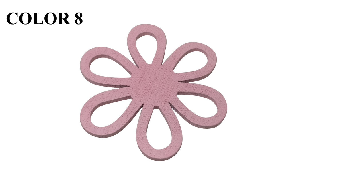 Wooden Jewellery Making Pendants 43mm Flower [Color 8 - Light Pink] (Pack Of 4 Pieces) (#Ot148)