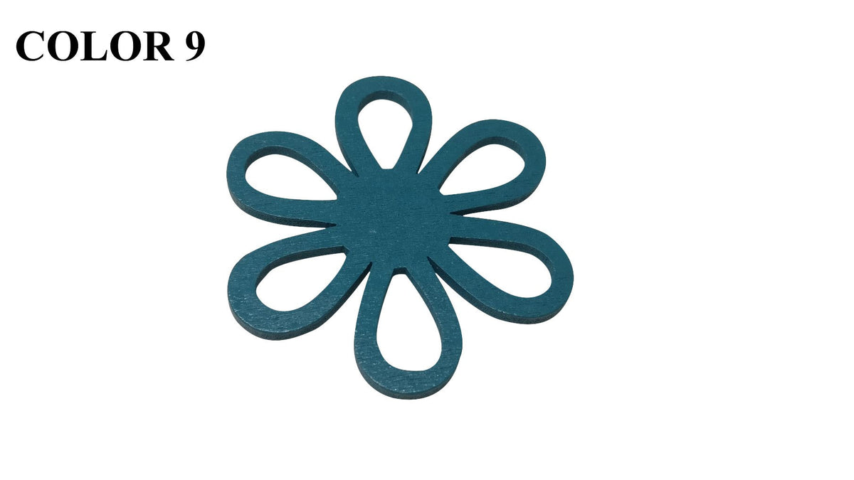 Wooden Jewellery Making Pendants 43mm Flower [Color 9 - Thick Blue] (Pack Of 4 Pieces) (#Ot149)
