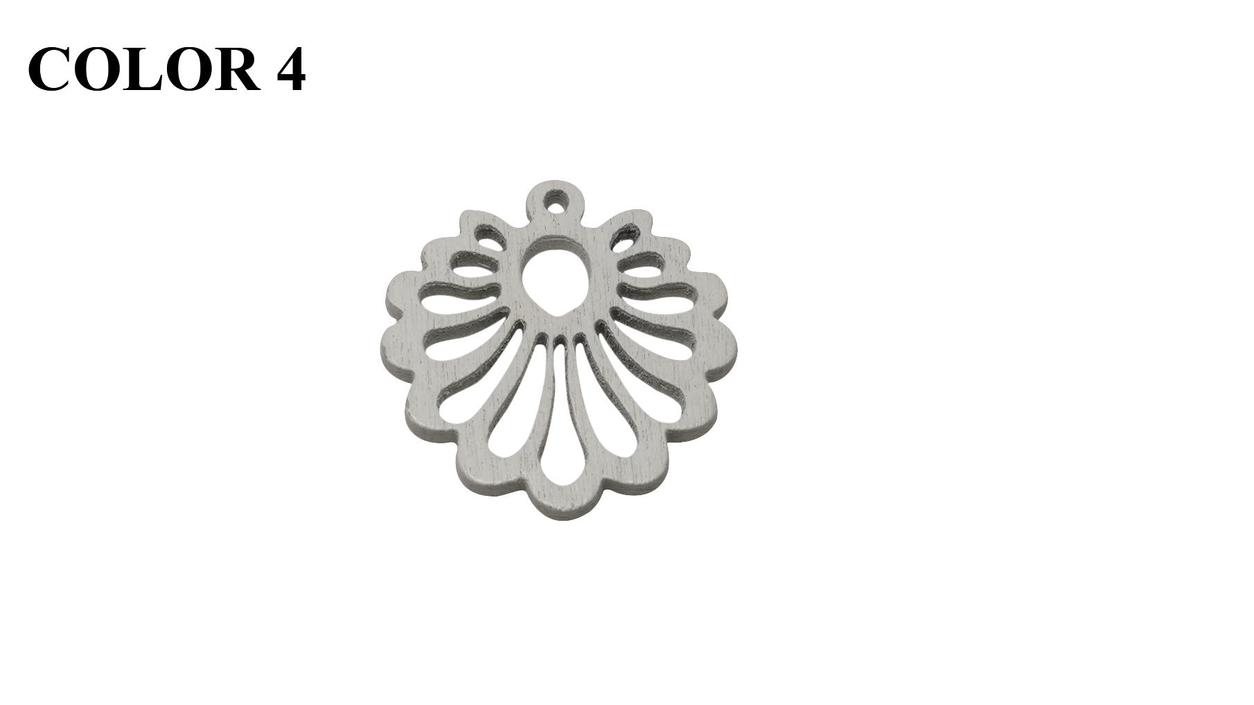 Wooden Jewellery Making Pendants 26mm Flower [Color 4 - White] (Pack Of 4 Pieces) (#Ot153)