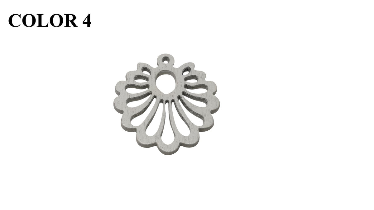 Wooden Jewellery Making Pendants 26mm Flower [Color 4 - White] (Pack Of 4 Pieces) (#Ot153)