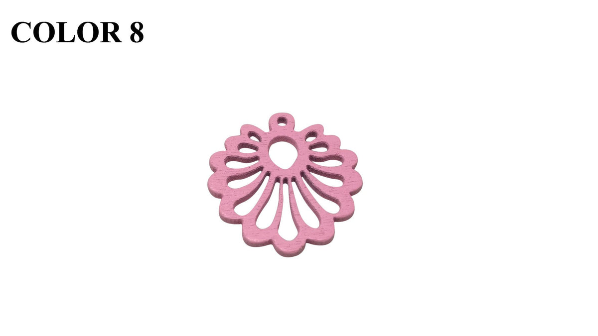 Wooden Jewellery Making Pendants 26mm Flower [Color 8 - Light Pink] (Pack Of 4 Pieces) (#Ot157)