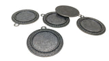 Jewelry Metal Alloy Pendant Base 40x30mm (Holds 25mm Round Embellishments) Round Antique Silver Color (Pack of 2 pieces) [jefs-pndt-gnrl-00129-m12]