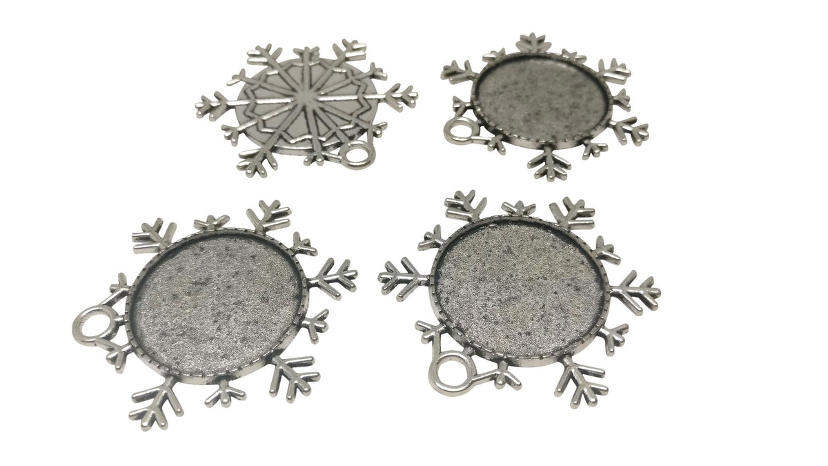 Jewelry Metal Alloy Pendant Base 50x43mm (Holds 25mm Round Embellishments) Snowflake Antique Silver Color (Pack of 2 pieces) [jefs-pndt-gnrl-00129-m17]