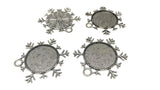 Jewelry Metal Alloy Pendant Base 50x43mm (Holds 25mm Round Embellishments) Snowflake Antique Silver Color (Pack of 2 pieces) [jefs-pndt-gnrl-00129-m17]