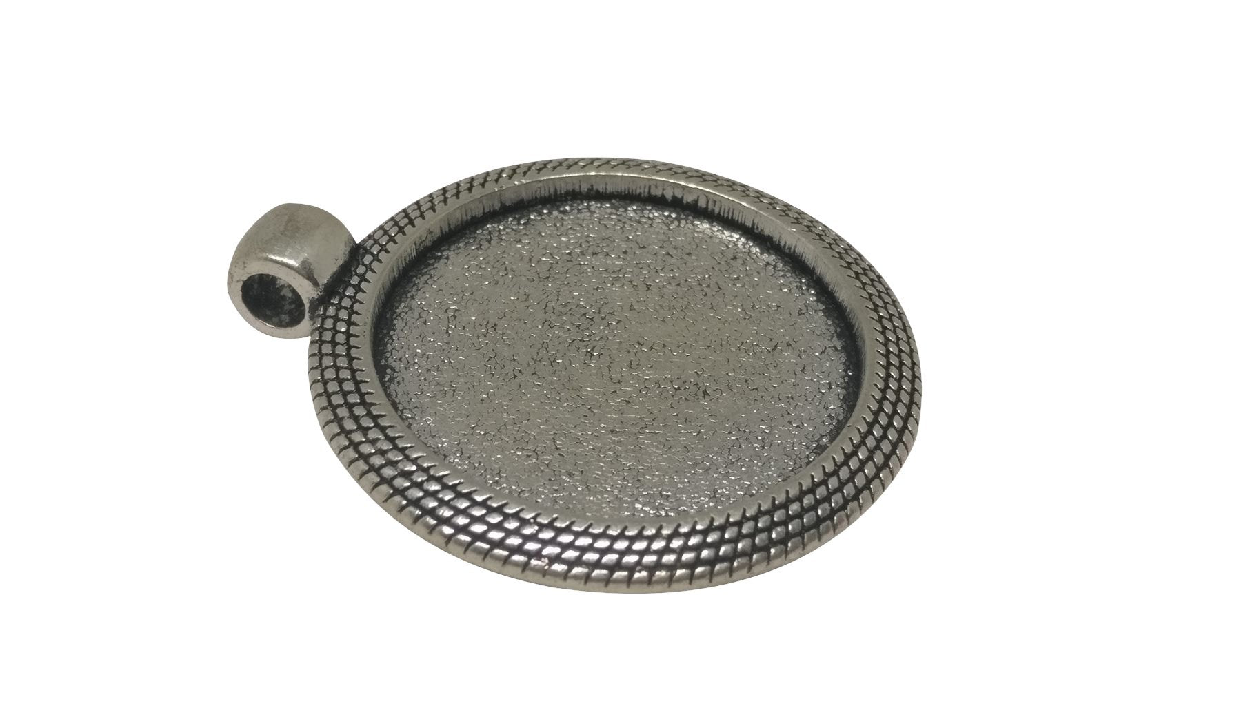 Jewelry Metal Alloy Pendant Base 32x28mm (Holds 25mm Round Embellishments) Round Antique Silver Color (Pack of 2 pieces) [jefs-pndt-gnrl-00129-m18]