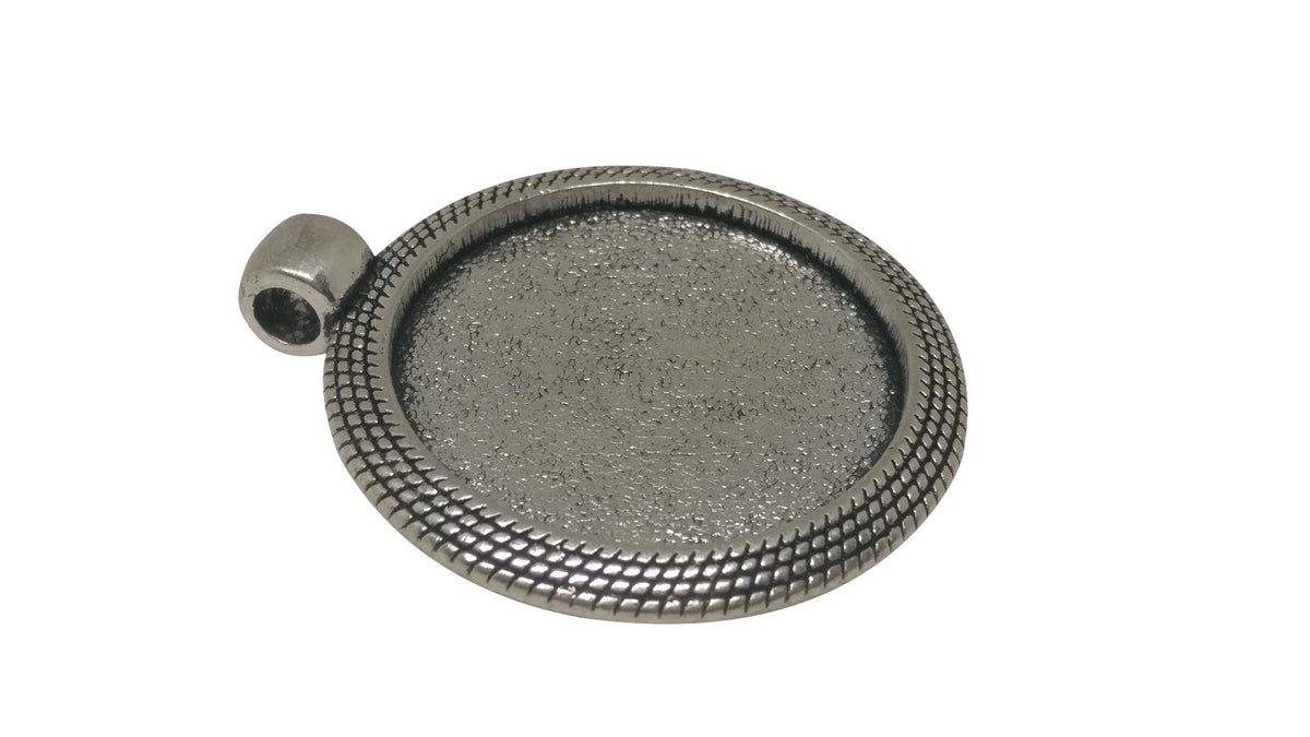 Jewelry Metal Alloy Pendant Base 32x28mm (Holds 25mm Round Embellishments) Round Antique Silver Color (Pack of 2 pieces) [jefs-pndt-gnrl-00129-m18]