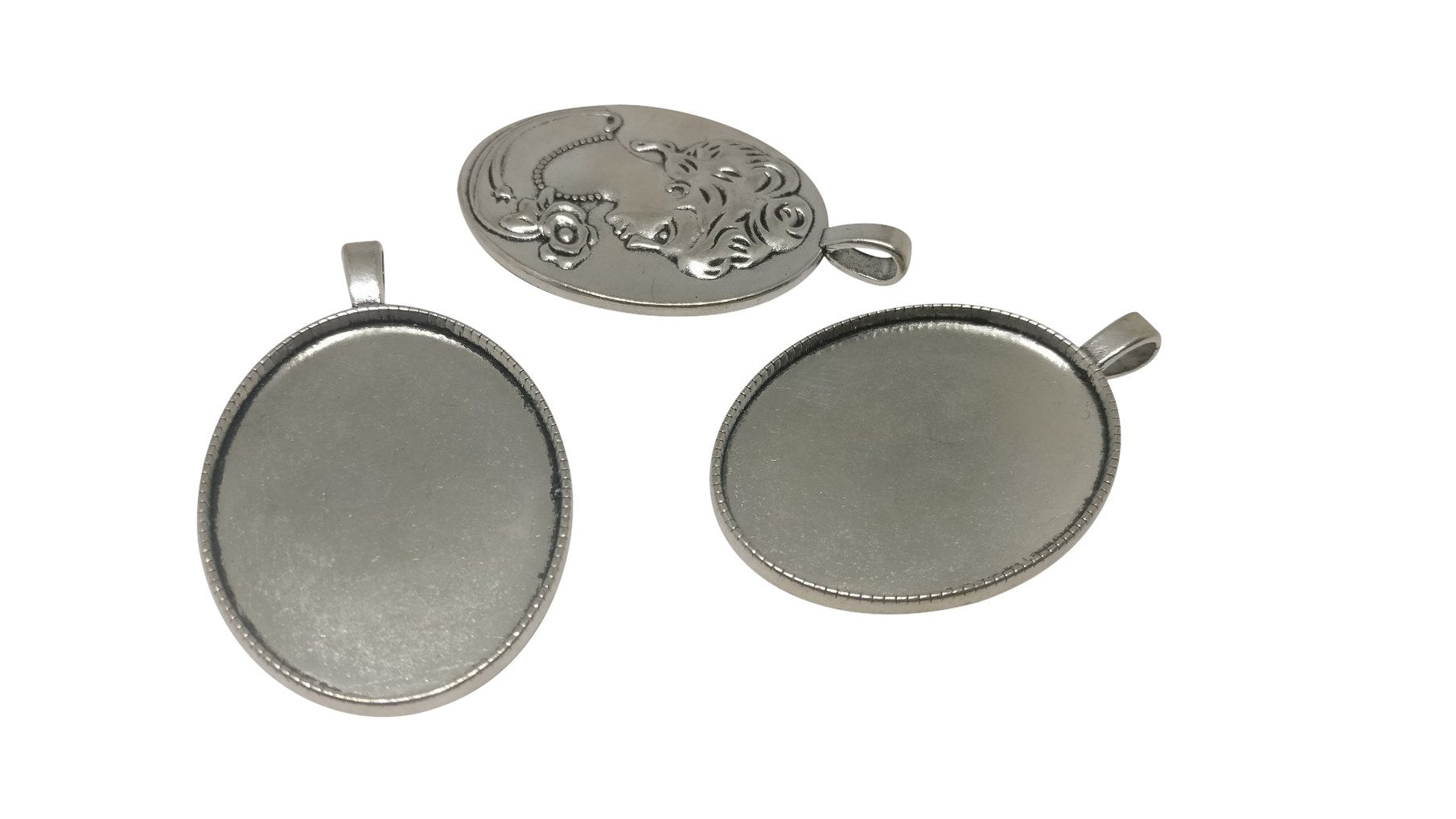 Jewelry Metal Alloy Pendant Base 50x30mm (Holds 40x30mm Oval Embellishments) Oval Antique Silver Color (Pack of 2 pieces) [jefs-pndt-gnrl-00129-m24]