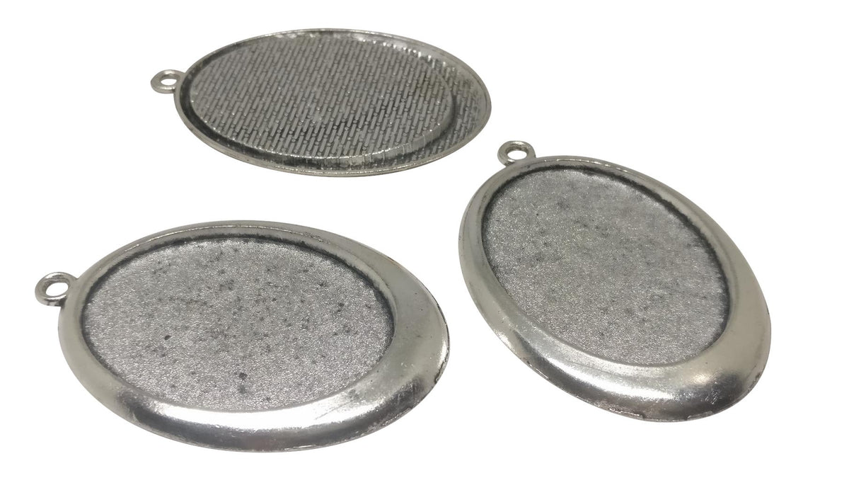 Jewelry Metal Alloy Pendant Base 50x32mm (Holds 40x30mm Oval Embellishments) Oval Antique Silver Color (Pack of 2 pieces) [jefs-pndt-gnrl-00129-m28]