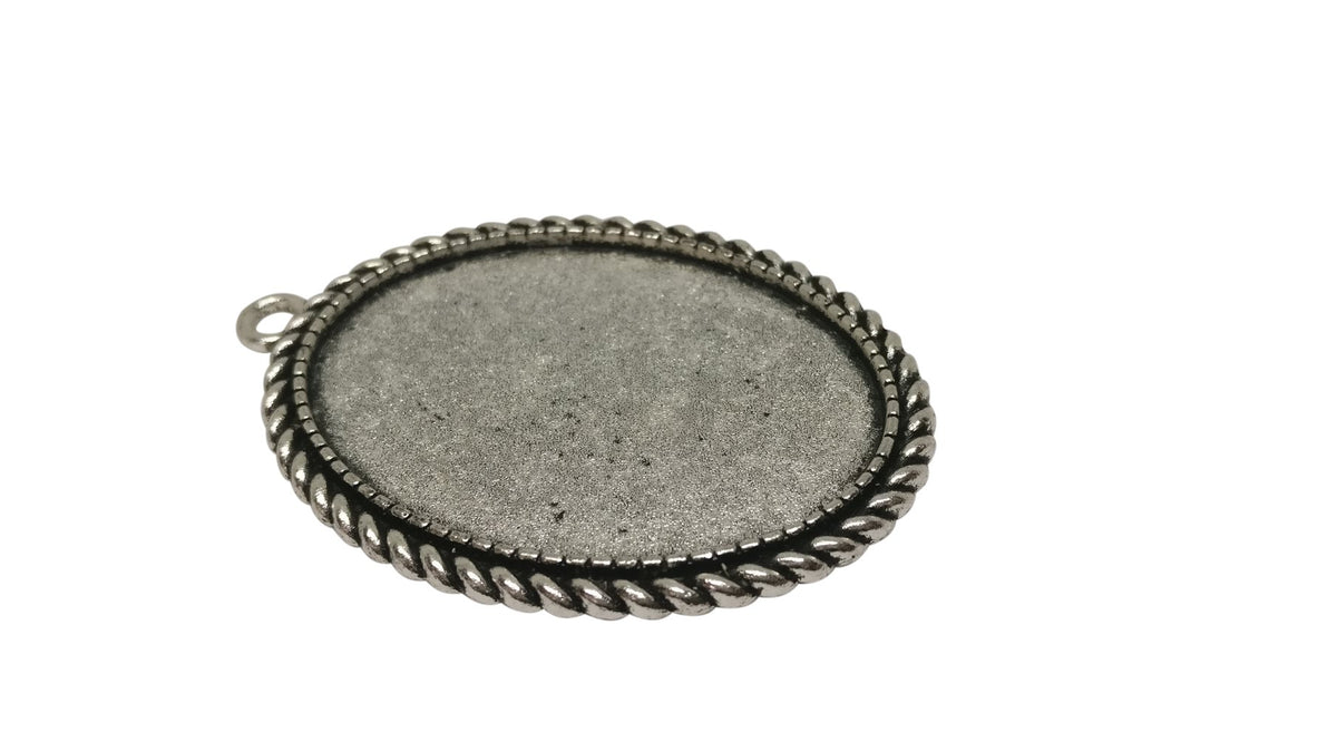 Jewelry Metal Alloy Pendant Base 51x37x2xmm (Holds 40x30mm Oval Embellishments) Oval Antique Silver Color (Pack of 2 pieces) [jefs-pndt-gnrl-00129-m2]