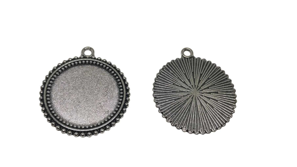 Jewelry Metal Alloy Pendant Base 30mm (Holds 25mm Round Embellishments) Round Antique Silver Color (Pack of 2 pieces) [jefs-pndt-gnrl-00129-m31]