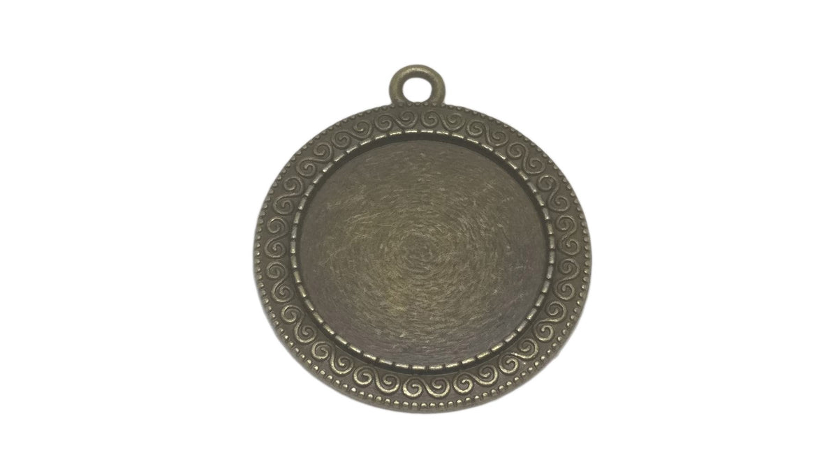 Jewellery Metal Alloy Pendant Base 39x34x2xmm (Holds 25mm Round Embellishments) Round Antique Bronze Color (Pack of 2 pieces) [jefs-pndt-gnrl-00129-m33]