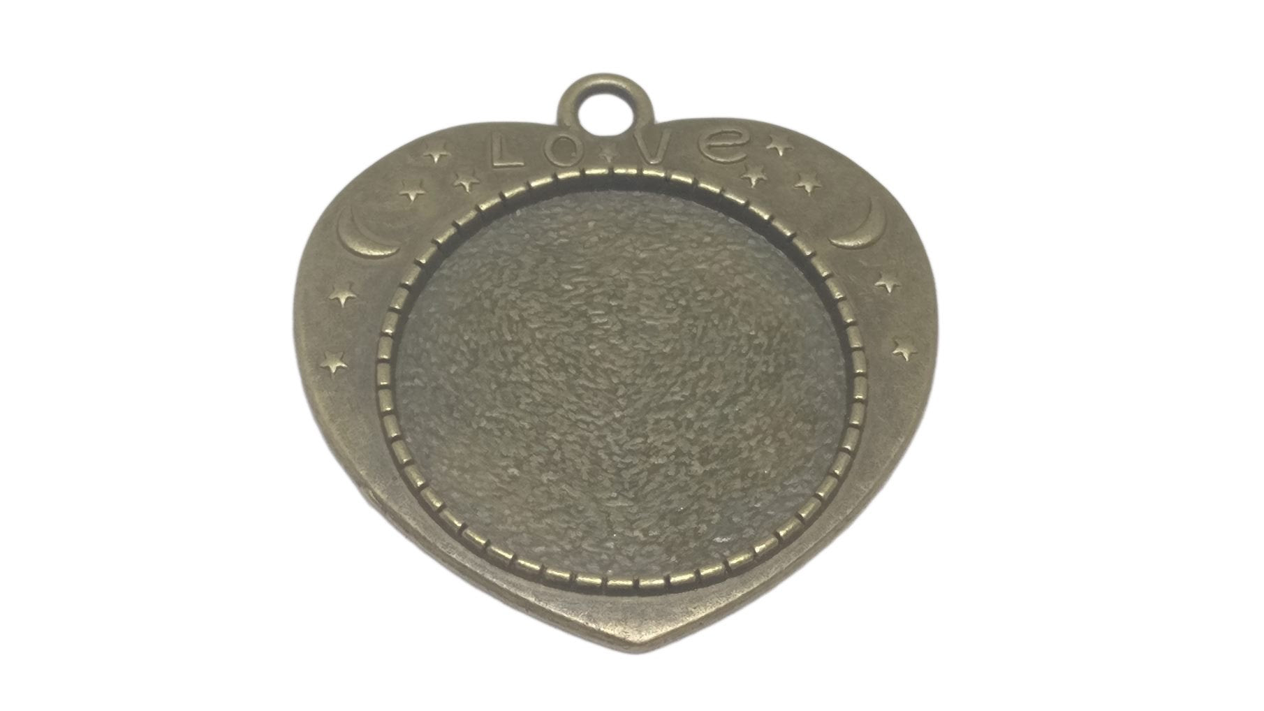 Jewellery Metal Alloy Pendant Base 36x35x1xmm (Holds 25mm Round Embellishments) Heart Antique Bronze Color (Pack of 2 pieces) [jefs-pndt-gnrl-00129-m37]