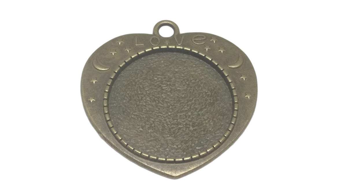 Jewellery Metal Alloy Pendant Base 36x35x1xmm (Holds 25mm Round Embellishments) Heart Antique Bronze Color (Pack of 2 pieces) [jefs-pndt-gnrl-00129-m37]