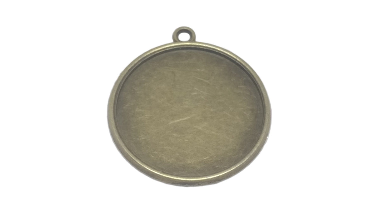Jewellery Metal Alloy Pendant Base 31x28x1xmm (Holds 25mm Round Embellishments) Round Antique Bronze Color (Pack of 2 pieces) [jefs-pndt-gnrl-00129-m38]