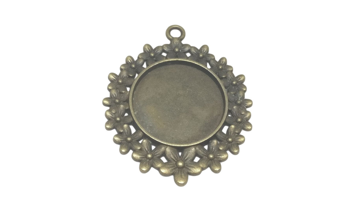 Jewellery Metal Alloy Pendant Base 49x40x2xmm (Holds 25mm Round Embellishments) Flower Antique Bronze Color (Pack of 2 pieces) [jefs-pndt-gnrl-00129-m39]